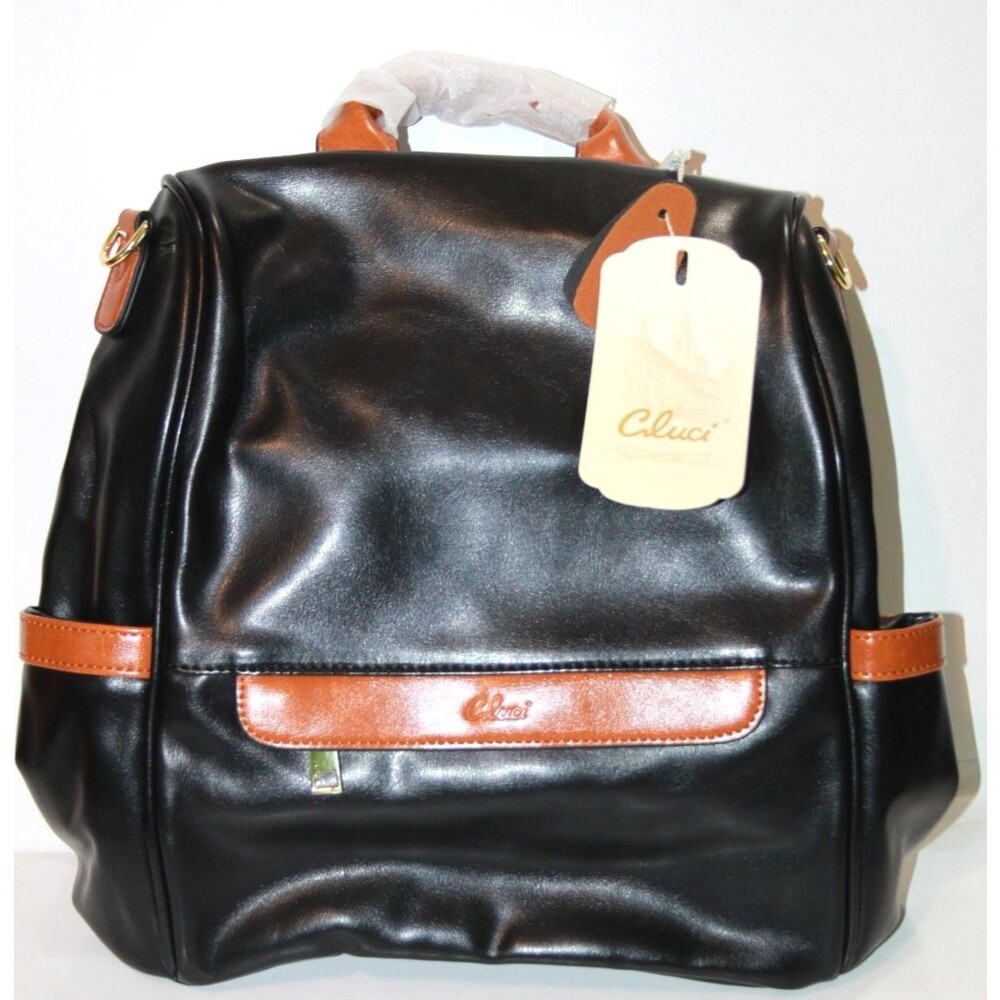 Cluci Women Backpack Purse Black Brown Faux Leather Anti Theft Travel Bag 12"